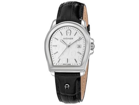 AIGNER Verona Men s Silver Watch & Black Leather Strap Hot on Sale