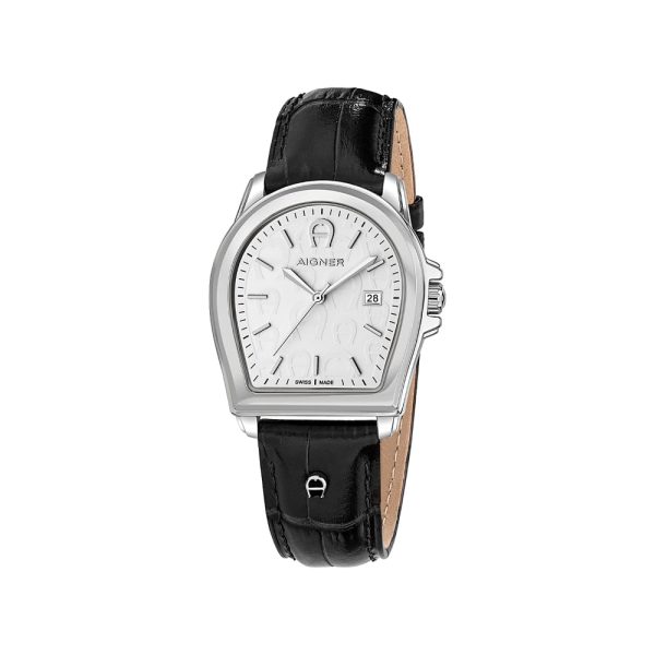 AIGNER Verona Men s Silver Watch & Black Leather Strap Hot on Sale