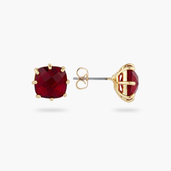 LES NEREIDES Garnet Red Diamantine Square Stone Post Earrings Online Hot Sale