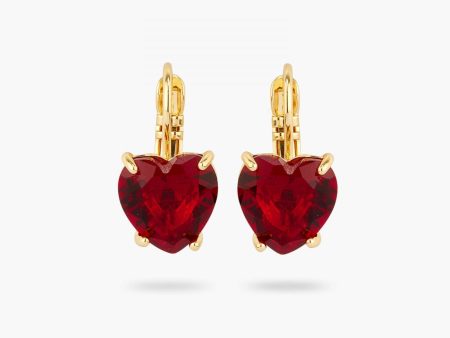 LES NEREIDES Garnet Red Diamantine Heart Stone Sleeper Earrings Online Hot Sale