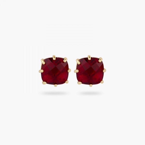 LES NEREIDES Garnet Red Diamantine Square Stone Post Earrings Online Hot Sale