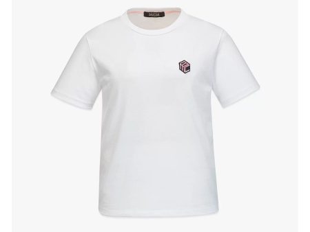 MCM Women Cubic Emblem Organic Cotton T-Shirt Off White Small Sale