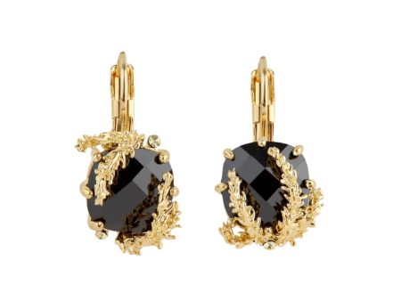 Les Nereides notes de coeur earrings, patchouli flower and black faceted glass sleeper earrings Fashion