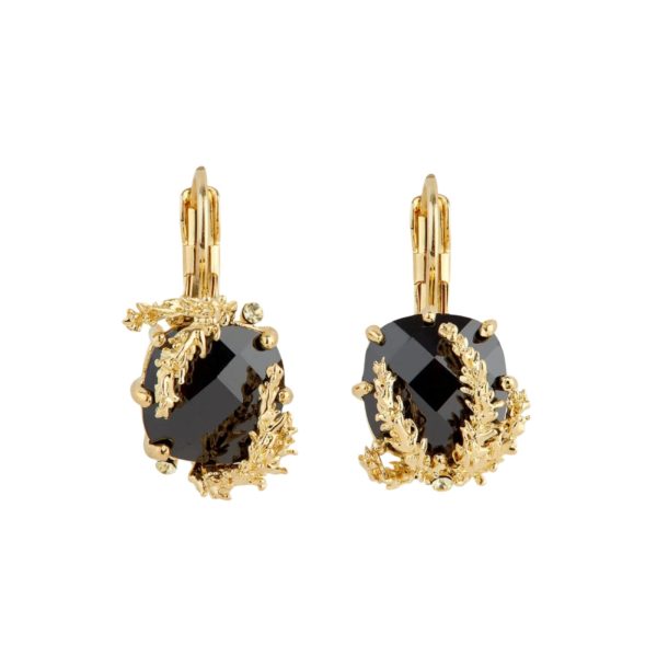 Les Nereides notes de coeur earrings, patchouli flower and black faceted glass sleeper earrings Fashion