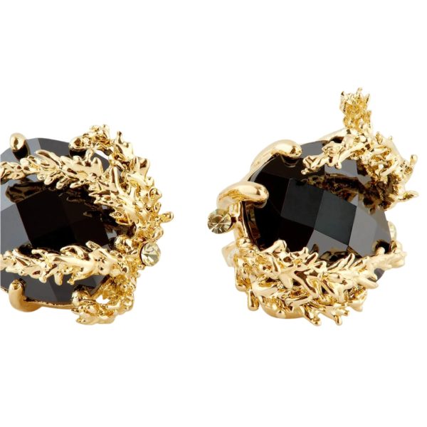 Les Nereides notes de coeur earrings, patchouli flower and black faceted glass sleeper earrings Fashion