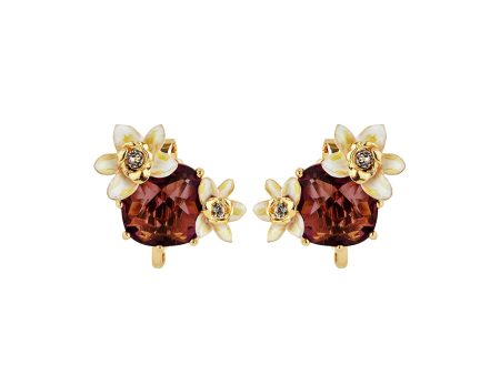 Les Nereides Faceted Glass And Vanilla Flower Clip-On Earrings Supply