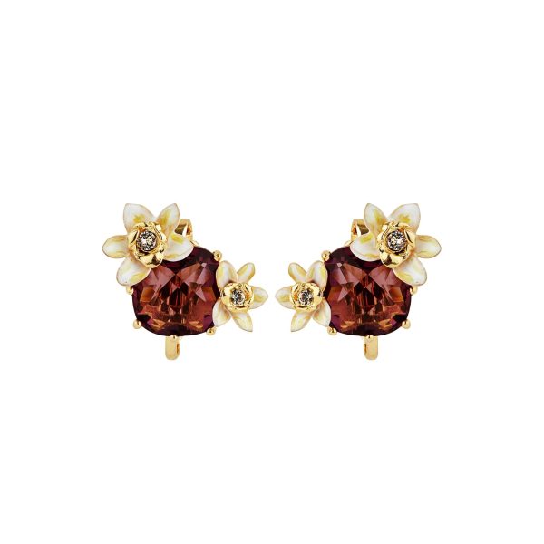 Les Nereides Faceted Glass And Vanilla Flower Clip-On Earrings Supply