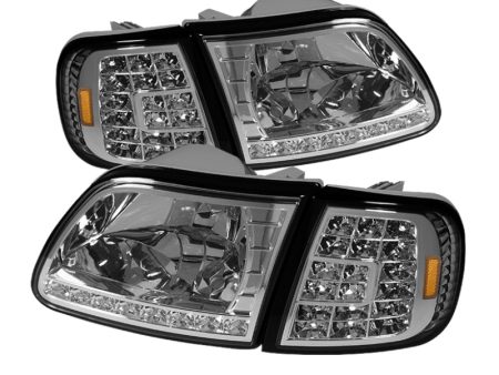 Xtune Ford F150 97-03 Crystal Headlights w  Clear LED Corners Chrome HD-ON-FF15097-LED-SET-C For Discount