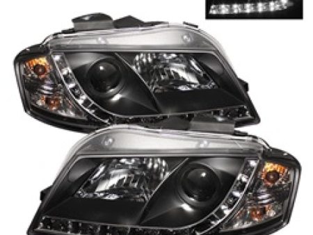 Spyder Audi A3 06-08 Projector Headlights Halogen Model Only - DRL Black PRO-YD-AA306-DRL-BK Online now