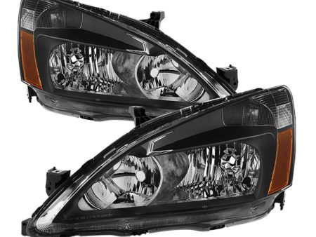 Xtune Honda Accord 03-07 Amber Crystal Headlights Black HD-JH-HA03-AM-BK For Sale