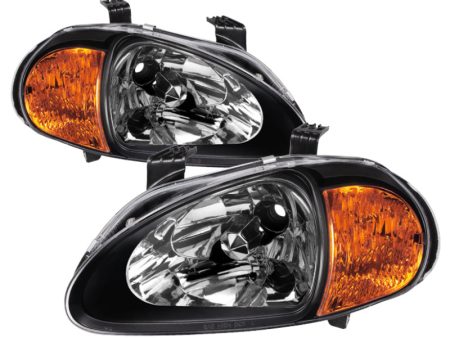 Xtune Honda Del Sol 93-97 1Pc Amber Crystal Headlights Black HD-ON-HDEL93-1P-AM-BK For Discount